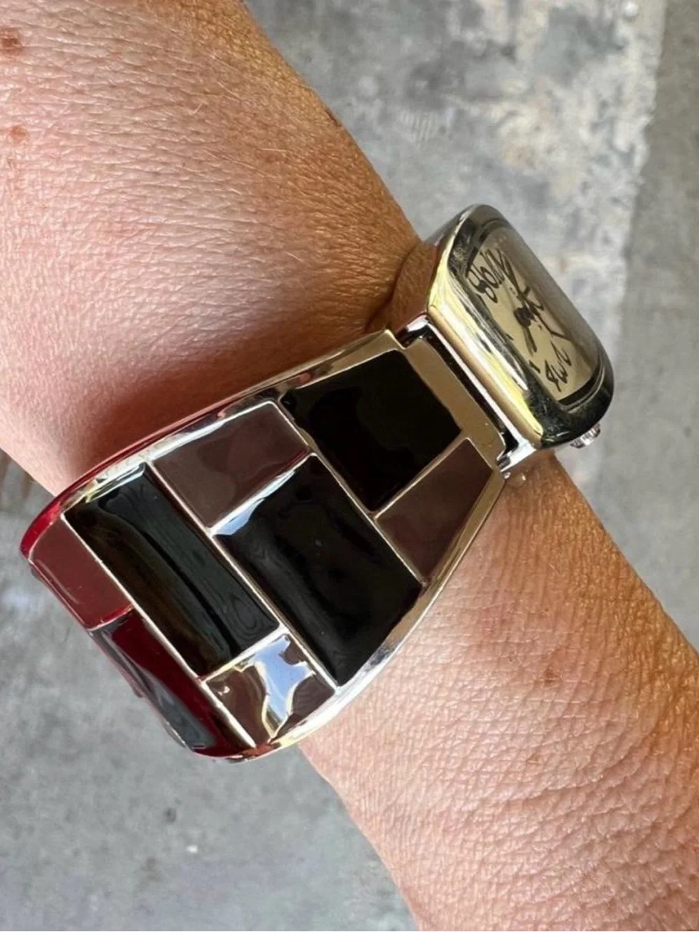 Vintage Y2K Geneva Enamel Block Cuff Watch